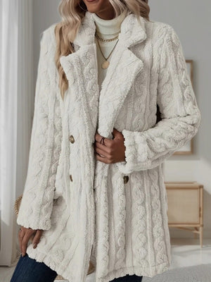 Twist Pattern Geometric Patterns Warm Blazer Collar Double-breasted Mid-length Jacket