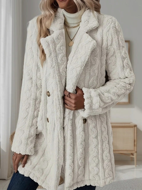 Twist Pattern Geometric Patterns Warm Blazer Collar Double-breasted Mid-length Jacket