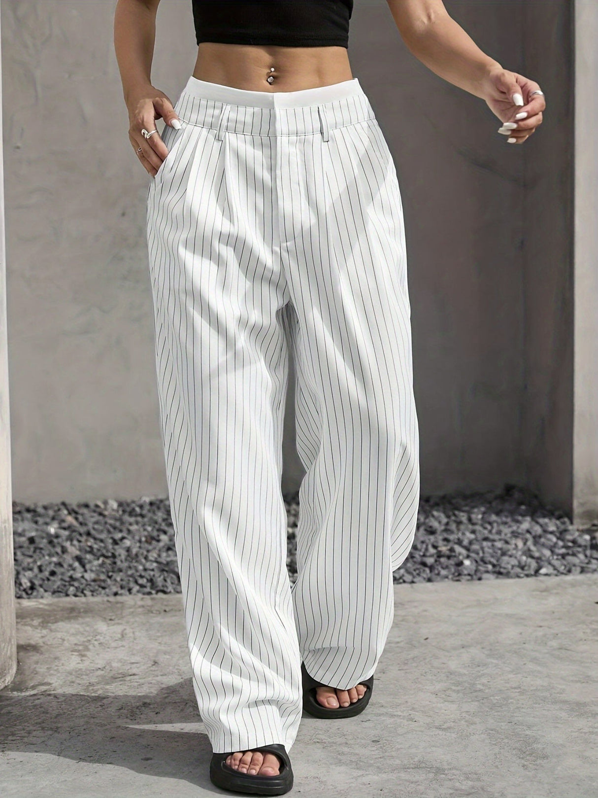 Simple High-waist Drape Commuter Straight-leg Suit Trousers
