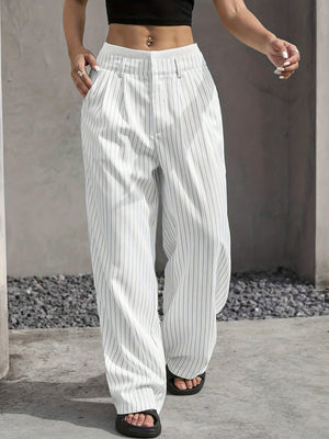 Simple High-waist Drape Commuter Straight-leg Suit Trousers