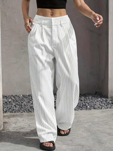 Simple High-waist Drape Commuter Straight-leg Suit Trousers
