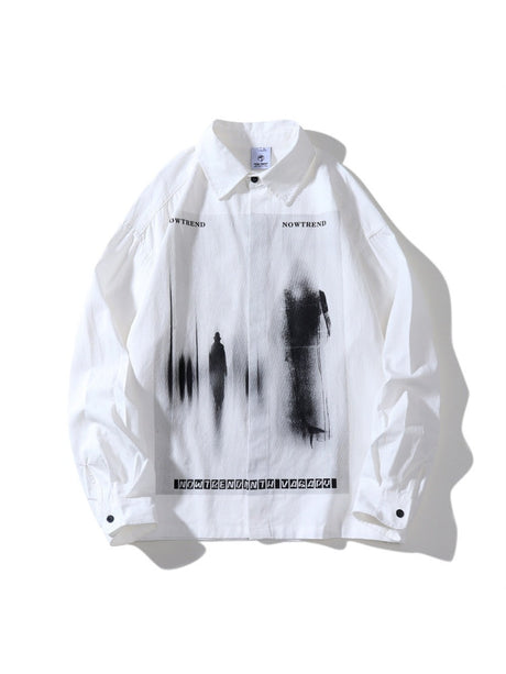 Shadow Print Personality Loose Lapel Long-sleeved Shirt