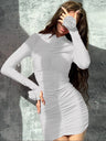 Turtleneck Red Wrinkles All Over The Body Seminarians Hip-hugging Nightclub Short Dress