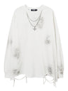 Solid Color Hole Necklaces Oversie Hip Hop Long-sleeved T-shirt
