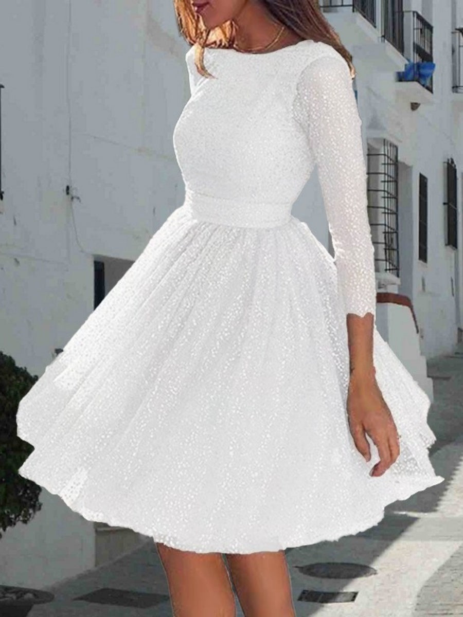 Lace Long Sleeve Sequins Mini&Short Dresses