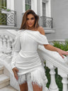 Off-shoulder Fishbone Feather Gathering Short Party Dress