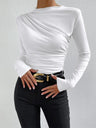 Pleated Solid Color Long-sleeved T-shirt