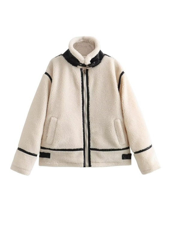 Loose Zipper Splicing Contrast Color Jacket