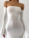 Off-shoulder Long Sleeves Hip-hugging Bodycon Long Dress