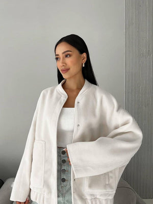 Stand-up Collar, Large Pockets, Button-down, Solid Color Autumn/winter Long-sleeved Jacket