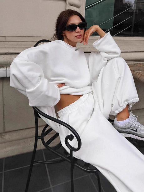 Pullover Sweatshirt Pants Loose Sporty Two-piece Suit