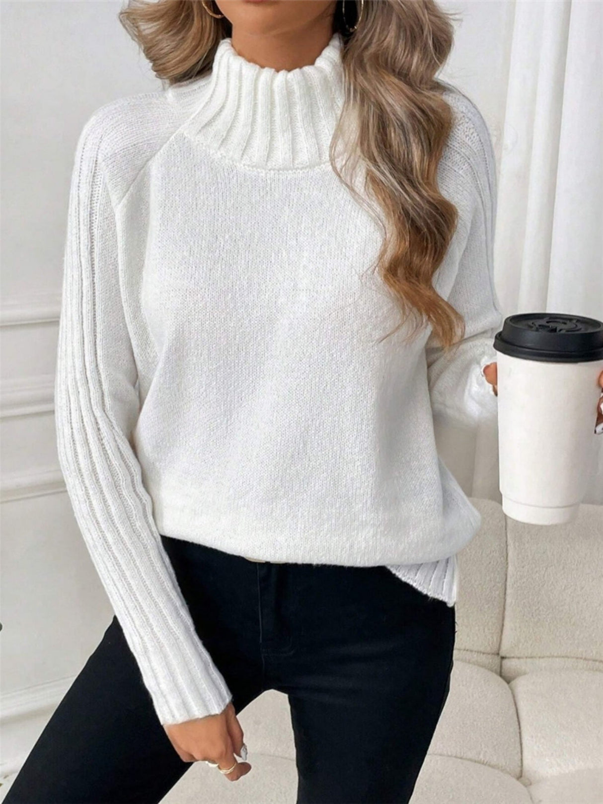 Turtleneck Raglan Long-sleeved Sweater
