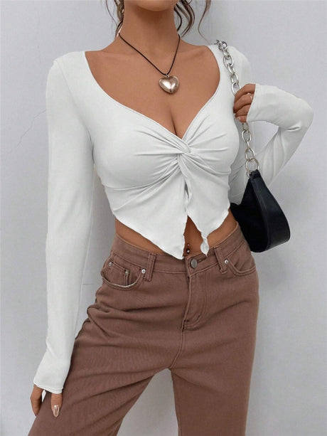 Knot Irregular Long-sleeved T-shirt