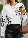 3D Effect Flower pattern Crew Neck Sweaters
