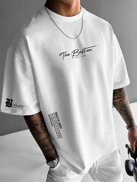 Liber Summer Men's Printed Letter T-shirts