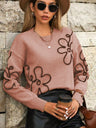 3D Effect Flower pattern Crew Neck Sweaters