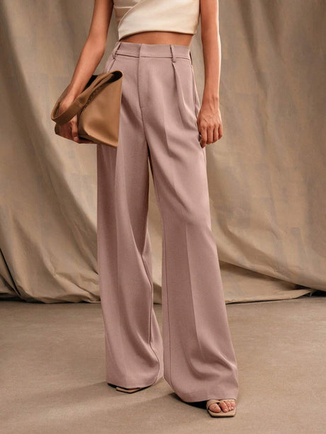 Pleated Wide-leg Pants High Waist Loose Straight Slim Suit Trousers