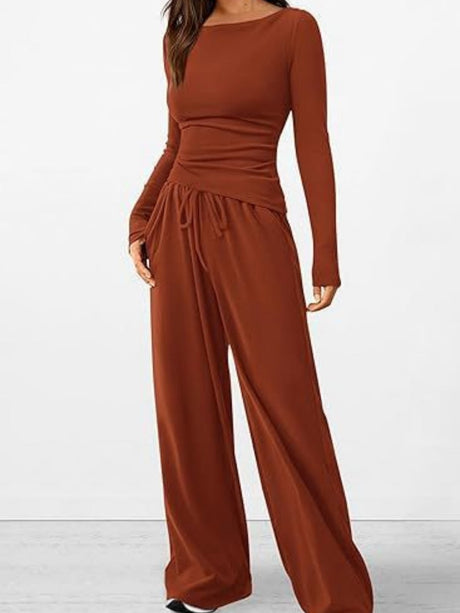 Liber Autumn Women's Lace up Solid Color 2-piece Sets