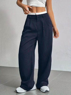 Simple High-waist Drape Commuter Straight-leg Suit Trousers