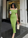 Liber Spring Women's Pleated Solid Color Maxi Dresses
