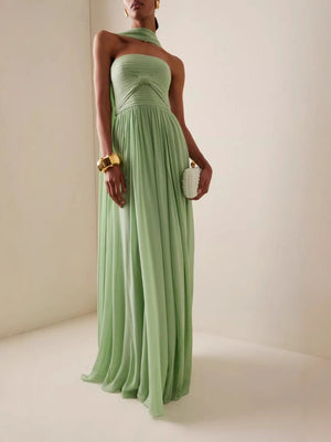 Liber Spring Women's Bandage Solid Color Tube top Maxi Dresses