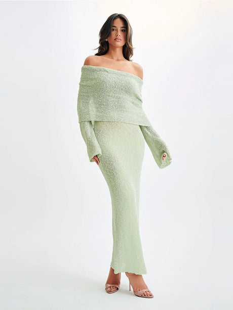 Liber Autumn women's one-shoulder see-through pullover long dress