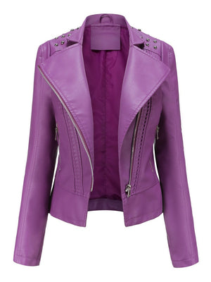Street Cool Slim Fit Beading Leather Jacket