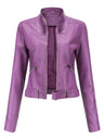 Three-dimensional Decoration Short Stand Collar Zippered Leather Jacket