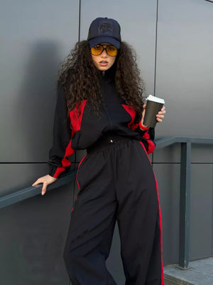 Liber Autumn women's contrast color jacket long sleeve two piece suit