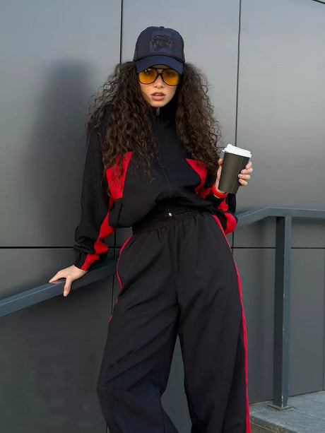 Liber Autumn women's contrast color jacket long sleeve two piece suit