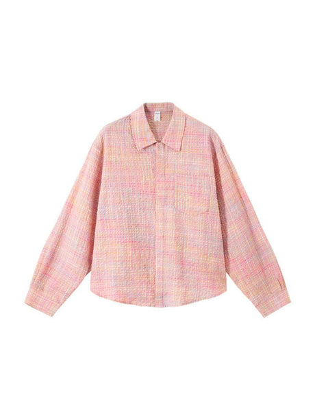 Liber Autumn Neutral wear Color matching Plaid Shirts