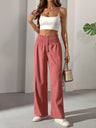 Ruffled Waistband Button High Waist Straight Leg Casual Elegant French Women's Trousers