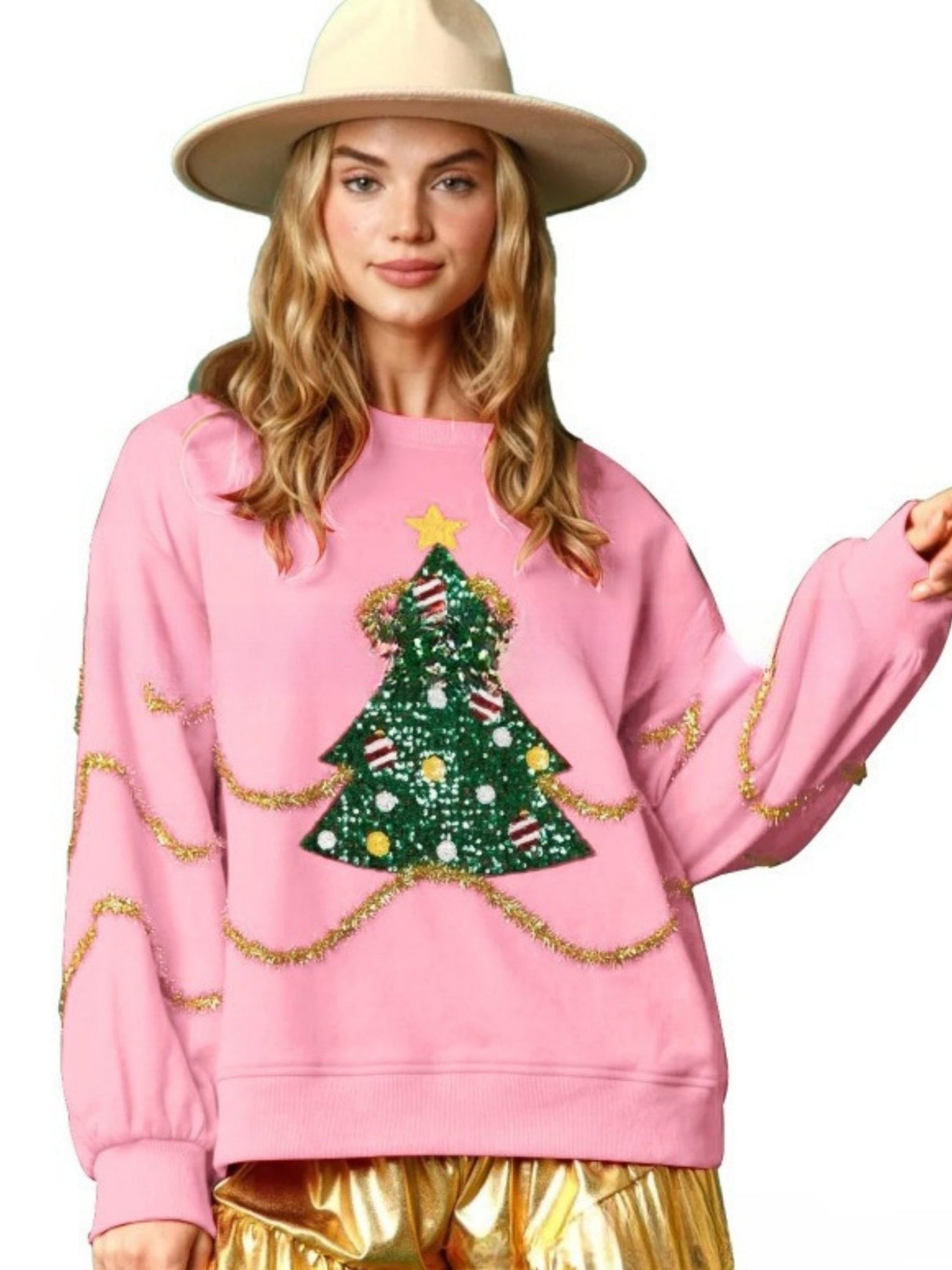 Christmas Tree Sequined Long-sleeved Pullover Sweatshirt Casual Loose Top For Women