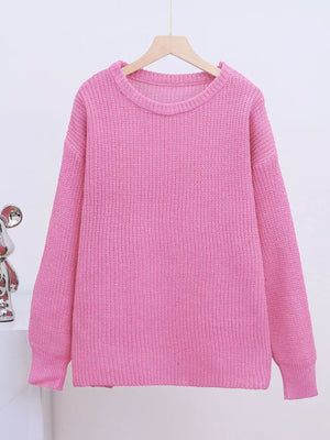 Liber Crew Neck Loose Solid Color Knitted Sweater