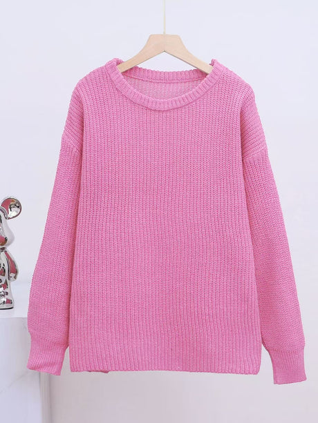 Liber Crew Neck Loose Solid Color Knitted Sweater