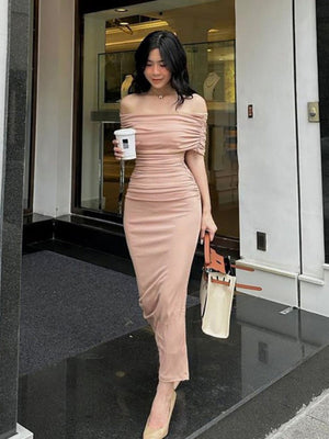 Liber Spring Women's Pleated Solid Color Maxi Dresses
