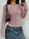 Simplicity Buttons Solid Color Long Sleeve T-shirts