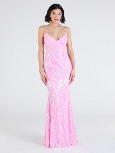 Sequins V-neck Spaghetti Strap Maxi Dress