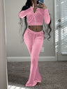 Velvet Splicing Sexy Long-sleeved Casual Navel-baring Top 2-piece Sets