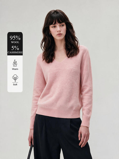 Wool V Long-sleeved Knitted Pullover Sweater