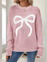 Sweet And Versatile Christmas Bow Jacquard Loose Long-sleeved Round Neck Sweater