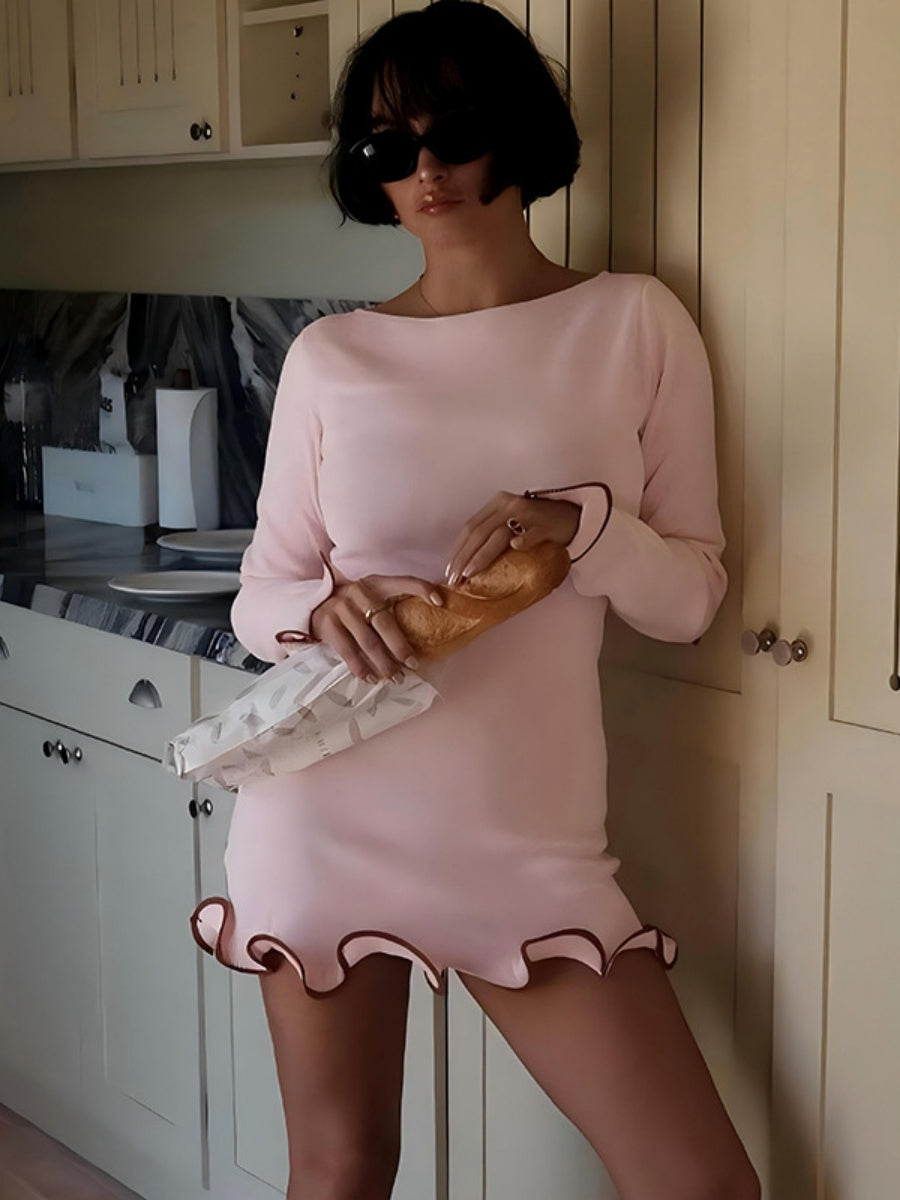 Liber Autumn Women's Ruffle Solid Color Mini&Short Dresses