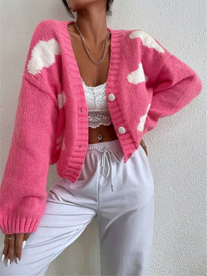 V-neck Clouds Buttons Dropped Shoulders Cardigans