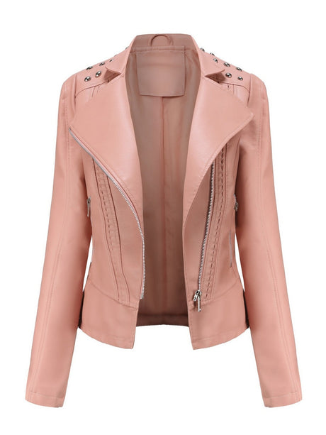 Street Cool Slim Fit Beading Leather Jacket