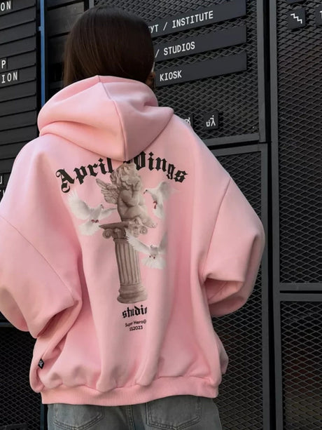 Liber Autumn women's clothing letter zipper Loose Hooded printed cardigan sweatshirt