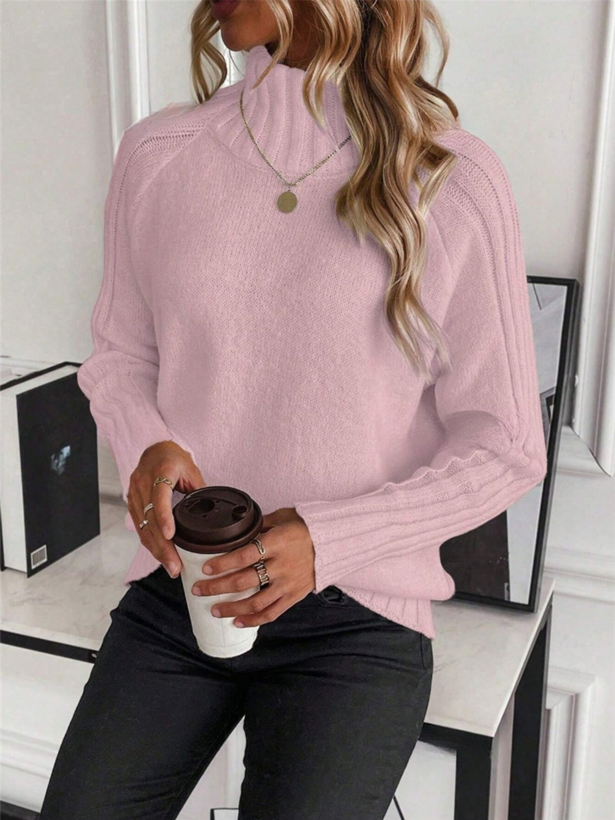Turtleneck Raglan Long-sleeved Sweater