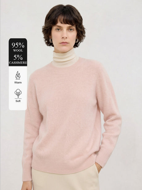 Wool Crew Neck Long-sleeved Knitted Pullover Sweater