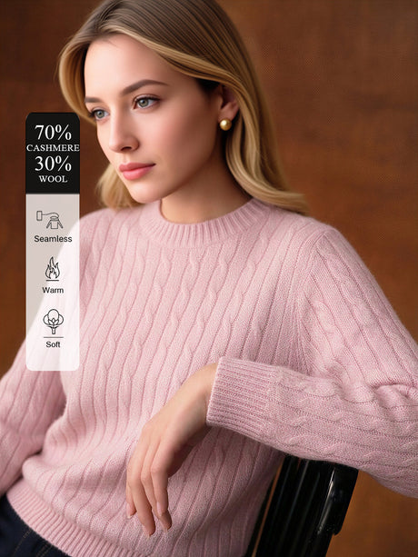 Cashmere And Wool Seamless Crew Neck Long-sleeved Knitted Pullover Sweater
