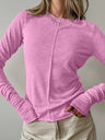 Liber Autumn Women's Splicing Solid Color Long sleeve Crew Neck T-shirts
