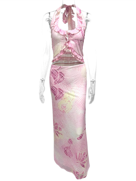 Liber Summer Women's Ruffle Plants and Flowers 2-piece Sets